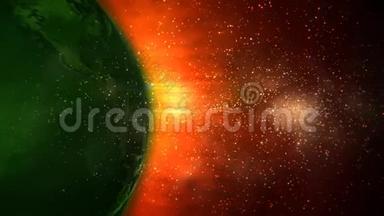 绿色星球火粒子背景4K环